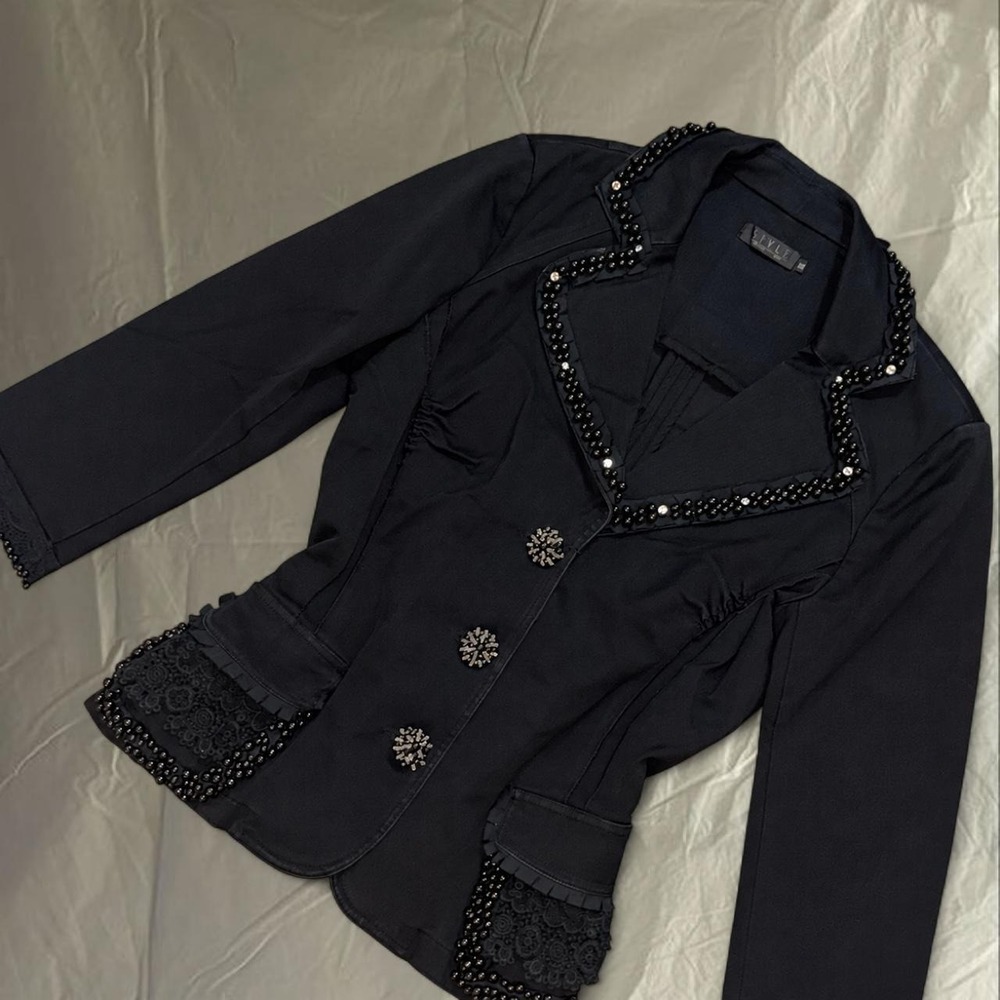 Vintage Goth Beaded Lace Blazer Jacket